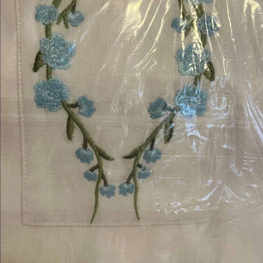 NWT Andie x Fanm Mon KEPEZ DRESS LINEN CAFTAN NEW White Blue EMBROIDERED size XL - Picture 11 of 11